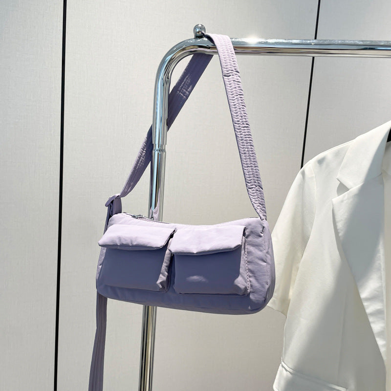 Cross-Border Waterproof Nylon Cloth Bag Ins Shoulder Bag 2025 Popular Women'S Bag Niche Style High-End Double Pocket Crossbody Bag