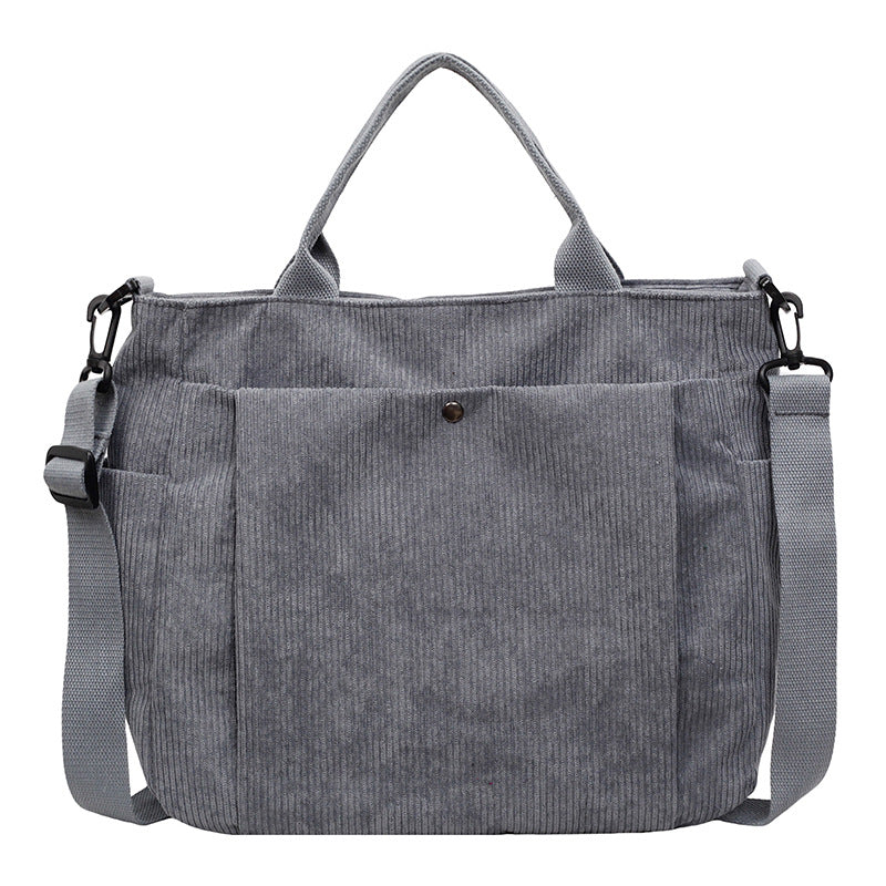 Corduroy Multi-Pocket Convertible Shoulder Tote Bag