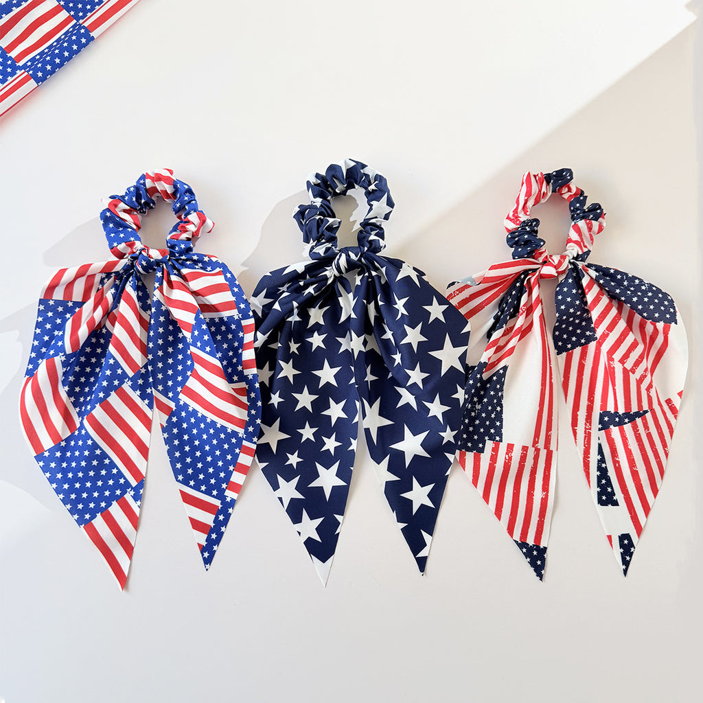 Independence Day Flag Bow Scrunchie Ponytail Holder