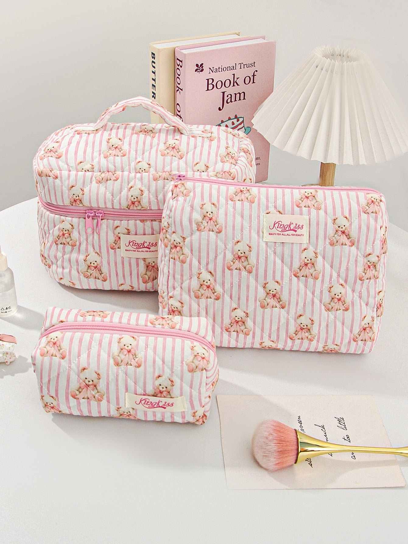 Canvas Striped Octagonal Large-Capacity Toiletry Bag