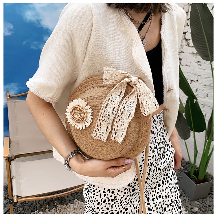 Women 2026 Summer Fashion Unique Straw Woven Crossbody Small Round Bag