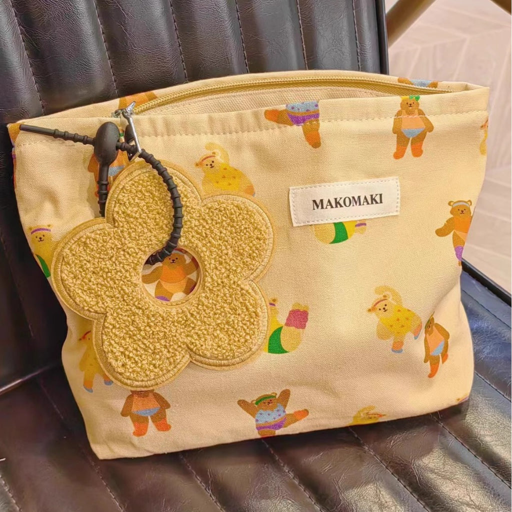 Cute Bear Canvas Cosmetic Bag Large-Capacity Skin Care Storage Bag