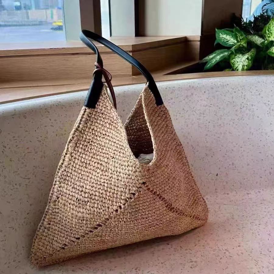 Straw Hollow Woven Large Triangle Beach Bag