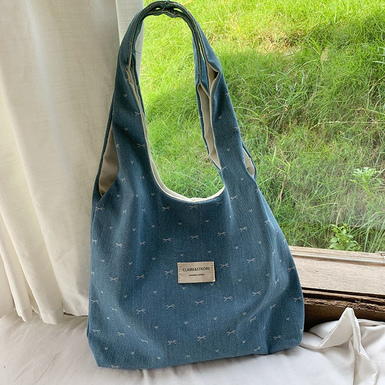 Women Bow Embroidered Large Capacity Shoulder Tote Bag