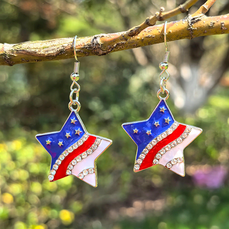 Independence Day Flag Love Star Earrings