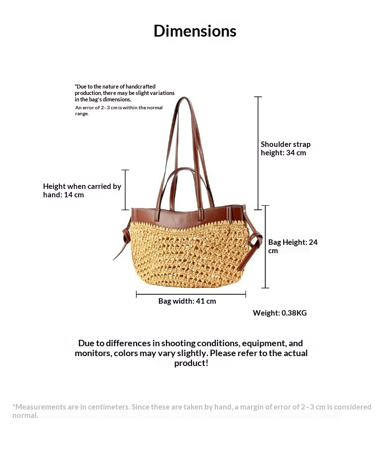 Boho Handwoven Paper Straw Shoulder Tote Bag with Dual Handles