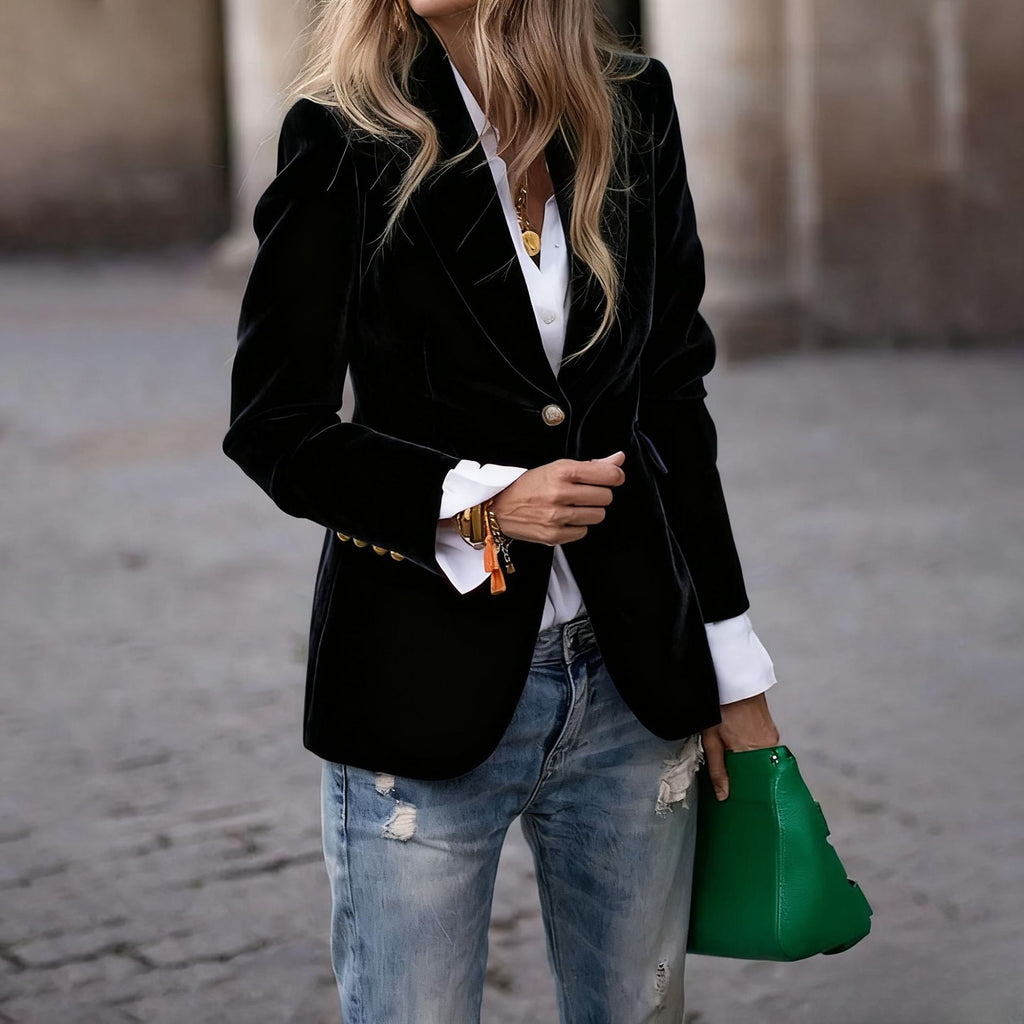 Spring 2025 New Arrivals: Amazon Independent Store, eBay—European and American-Style Velvet Elegant Slim-Fit Suit with Fake Pockets