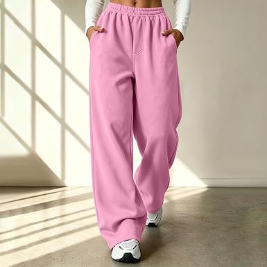 American-Style High-Waisted, Flowy-Fit Wide-Leg Sweatpants for Women—Spring/Fall Loose-Fit Casual Pants in Pink, Black, and Green with Cuffed Ankle Hems