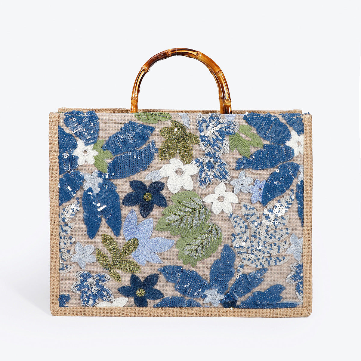 Women Bamboo Woven Straw Tote Bag, Sequin Large Capacity Handbag