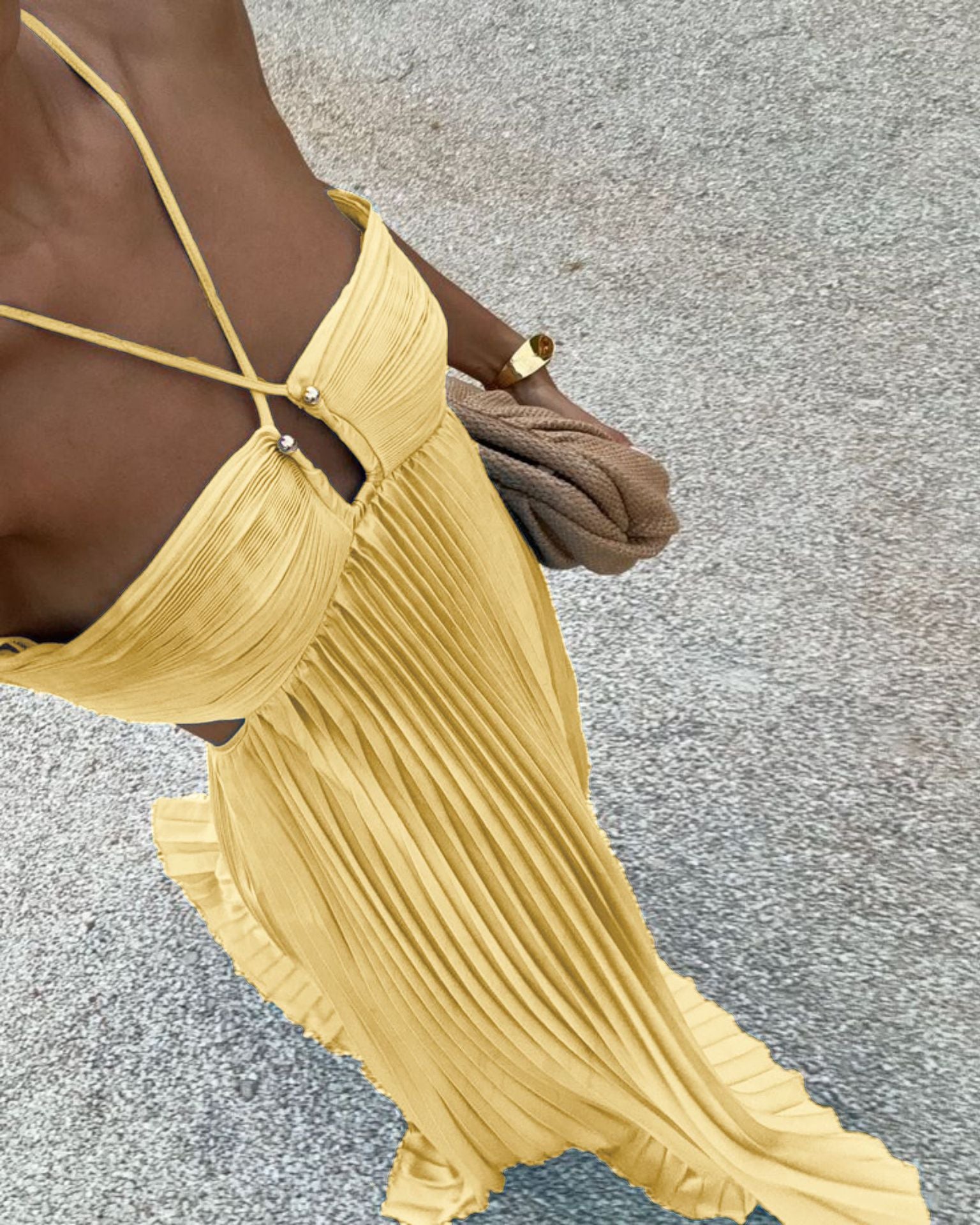 Solid Color Tube Top Pleated Sleeveless Suspender Dress