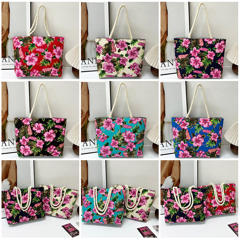 Ethnic Floral Printed Canvas Tote Bag