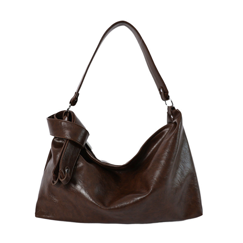Slouchy PU Leather Hobo Bag with Statement Strap