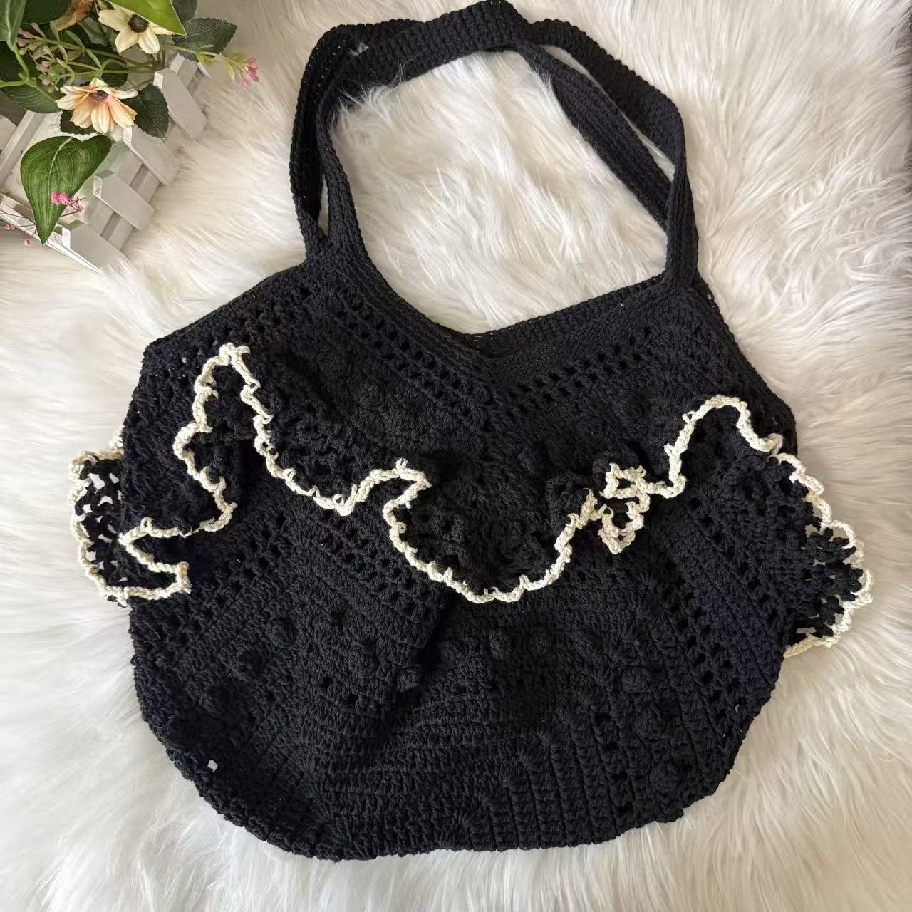 Women 2026 Hollow Woven Shoulder Tote Beach Vacation Bag