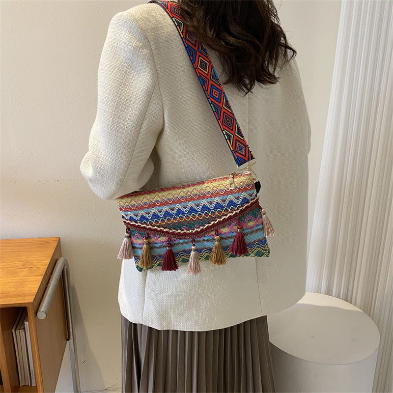 Ethnic Tassel Shoulder Tote Crossbody Bag