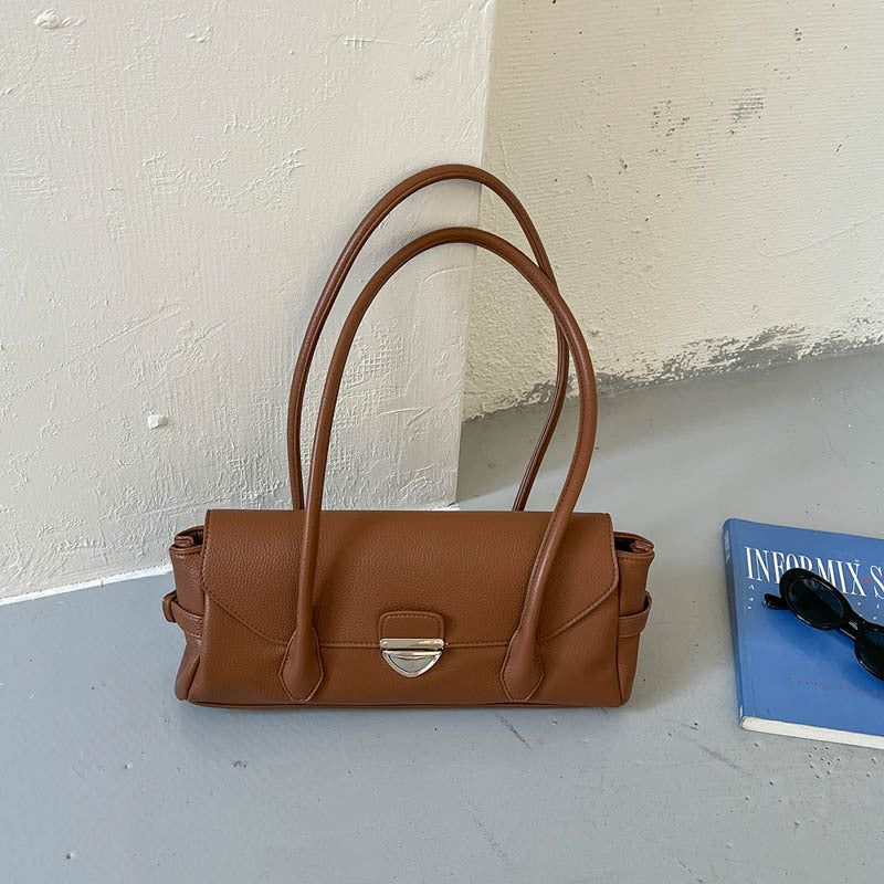 Structured East-West Shoulder Bag with Polished Clasp
