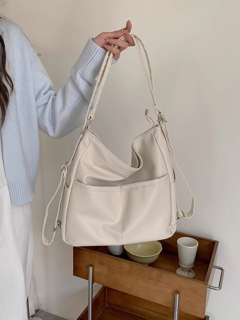 Women Soft Leather Large Capacity Tote Backpack Crossbody Bag