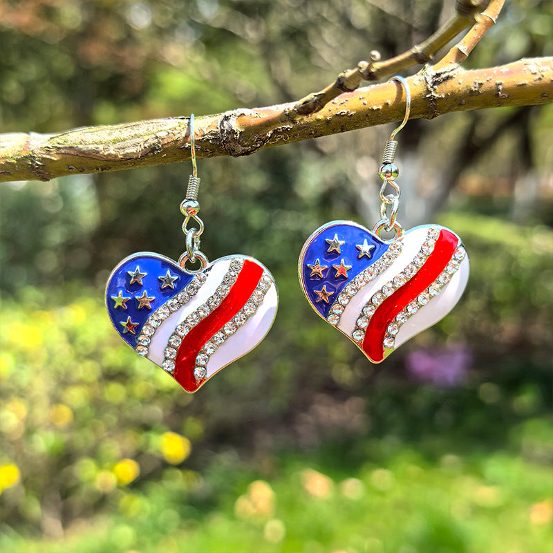 Independence Day Flag Love Star Earrings