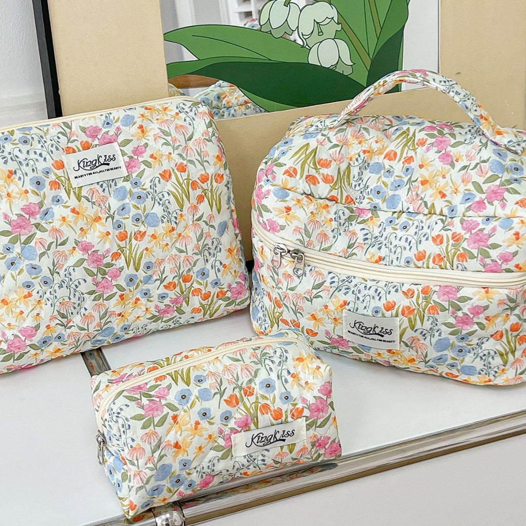 Cotton Floral Quilted Toiletry Bag