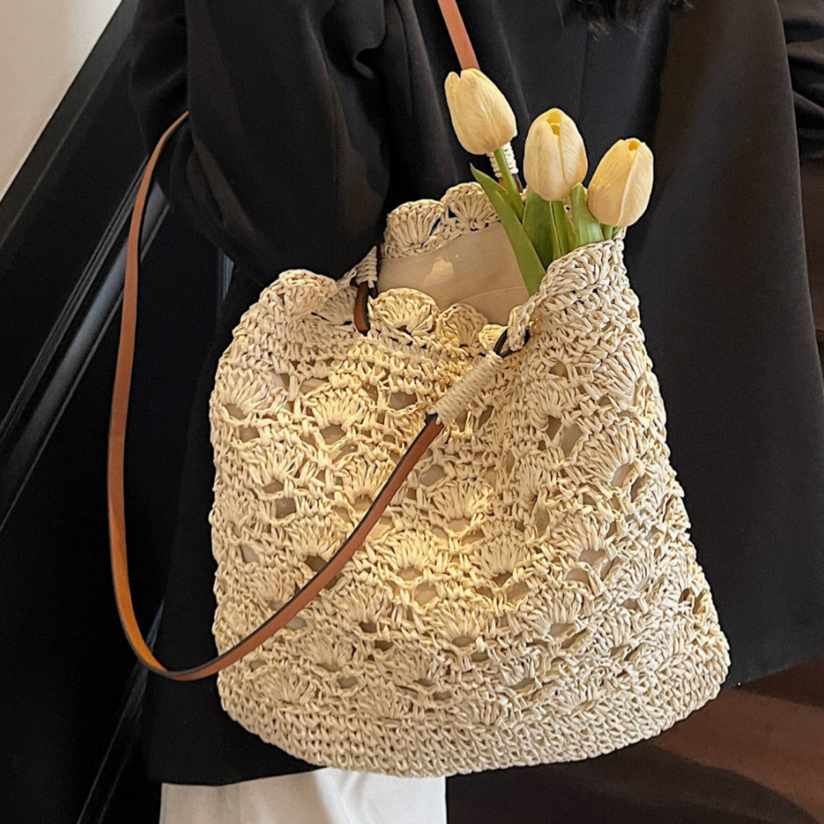 Women 2026 New Forest Crochet Shoulder Artistic Handheld Straw Beach Bag
