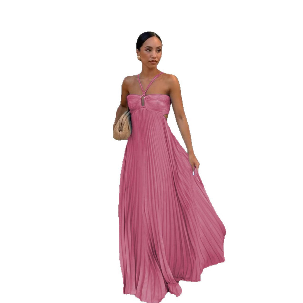 Solid Color Tube Top Pleated Sleeveless Suspender Dress