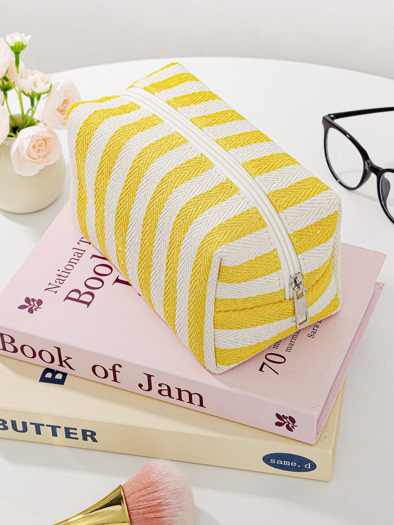 Canvas Striped Octagonal Large-Capacity Toiletry Bag