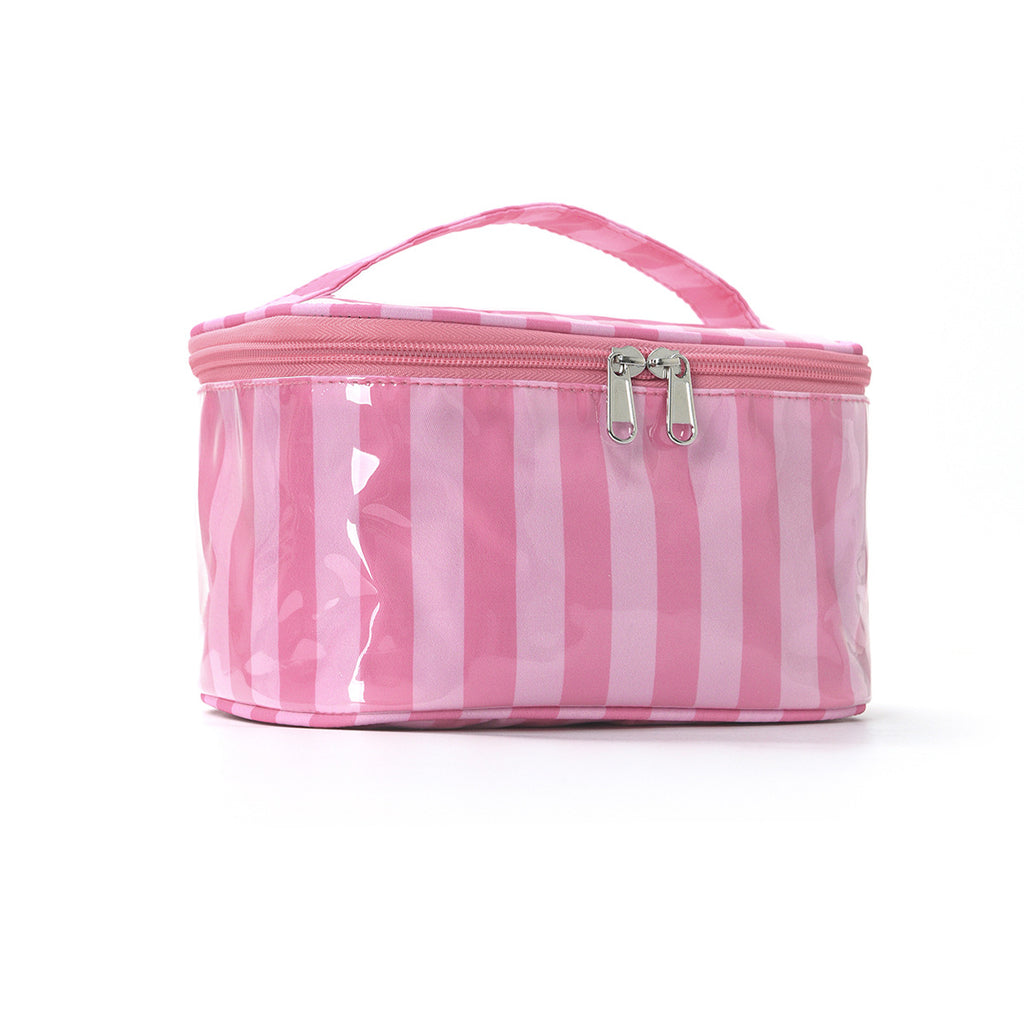 Contrast Stripe Cosmetic Bag Large Capacity Portable Toiletry Bag Waterproof Pvc Travel Storage Bag Large Capacity Cosmetic Bag