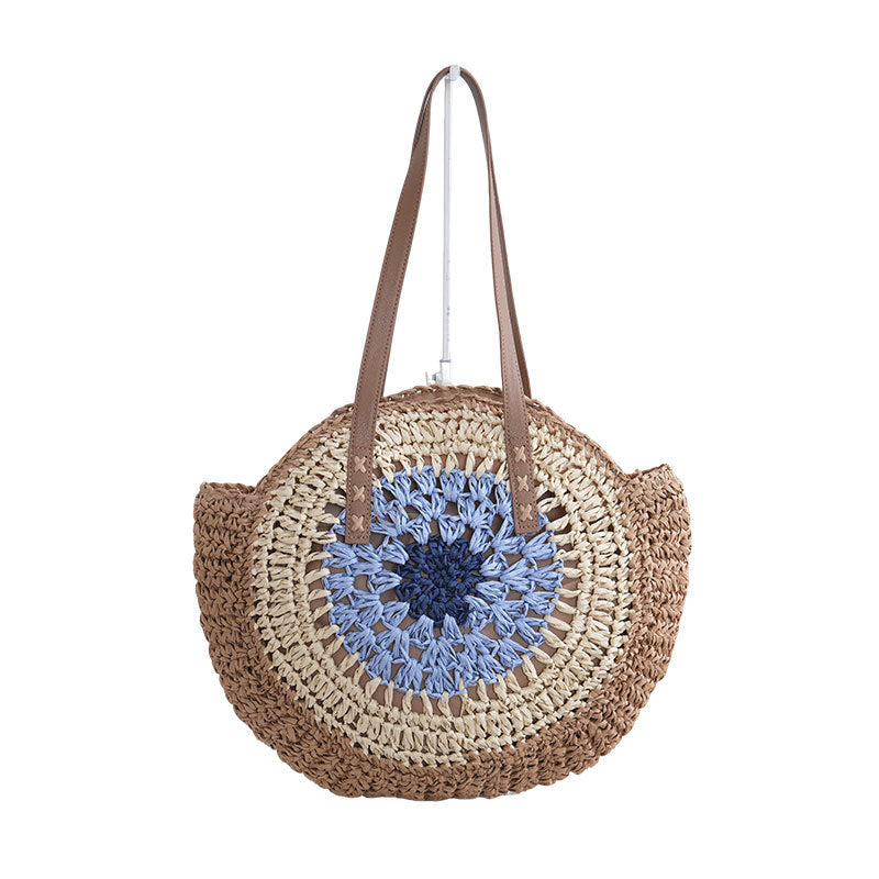 2026 Round Minimalist Paper-String Shoulder Beach Woven Bag, Woven Bag, Straw Bag, Paper Bag, Fashionable Women's Handbag, Tote Bag