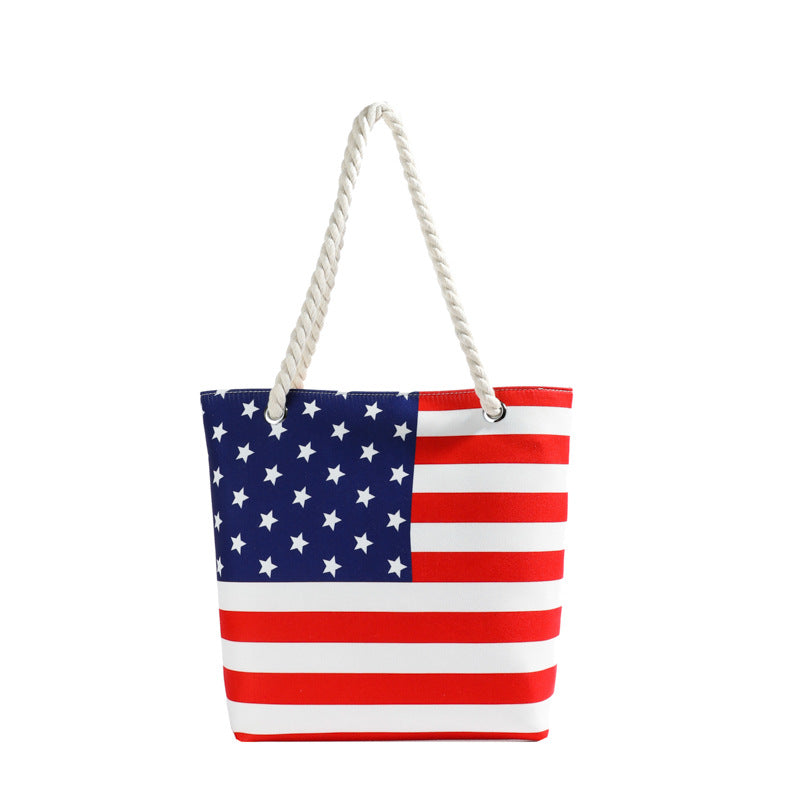 Canvas Striped American Flag Print Casual Fashion Shoulder Tote Bag