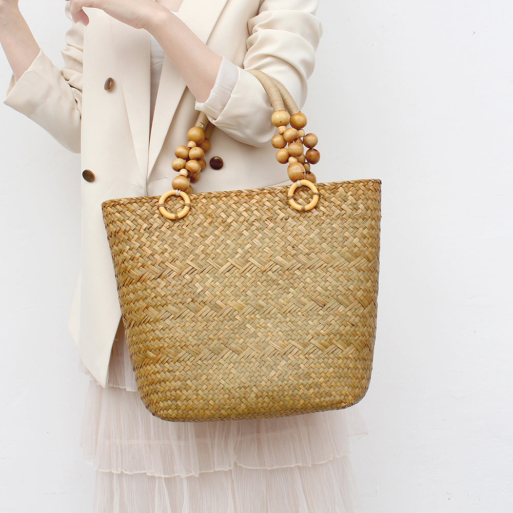 Large Capacity Seagrass Woven Commuter Tote Bag