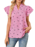 Women V-Neck Multi-Layered Ruffle Sleeves Sweet Chiffon Top
