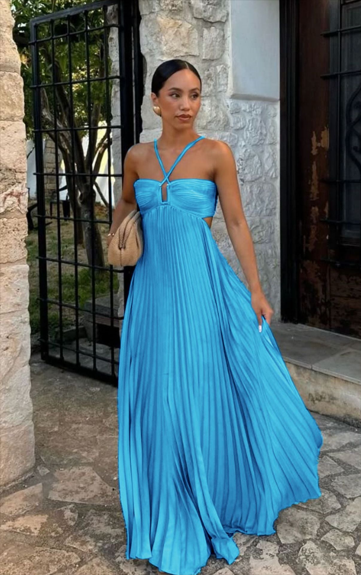 Solid Color Tube Top Pleated Sleeveless Suspender Dress