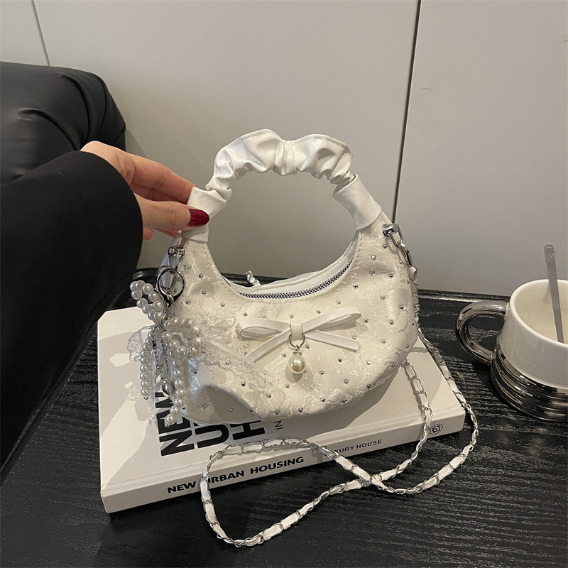 Women's Gentle Pleated Handbag Versatile Chain Shoulder Crossbody Bag