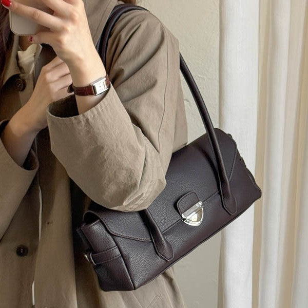 Structured East-West Shoulder Bag with Polished Clasp