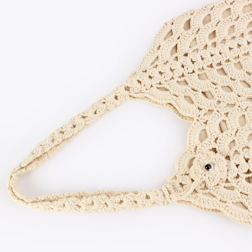 Beige Boho Hand Crocheted Cotton Rope Shoulder Tote Bag