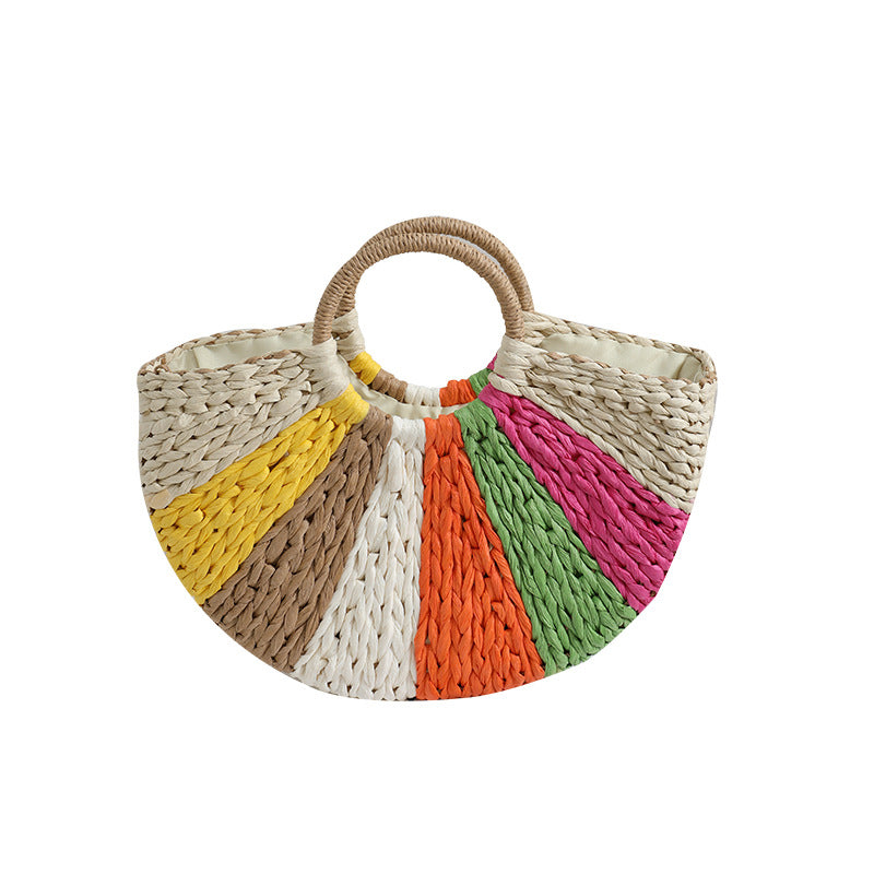 Rainbow Colorful Straw Woven Beach Bag