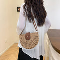 New Woven Half Round Hollow Straw Fresh Shoulder Crossbody Beach Bag