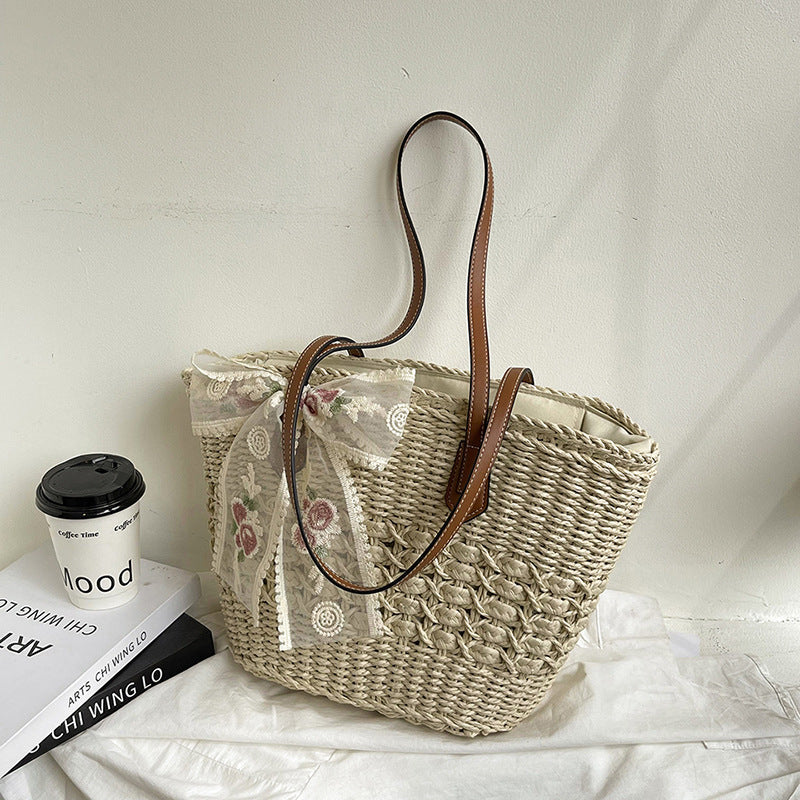 Korean Straw Large Versatile Minimalist Handmade Hollow Woven Beach Bag