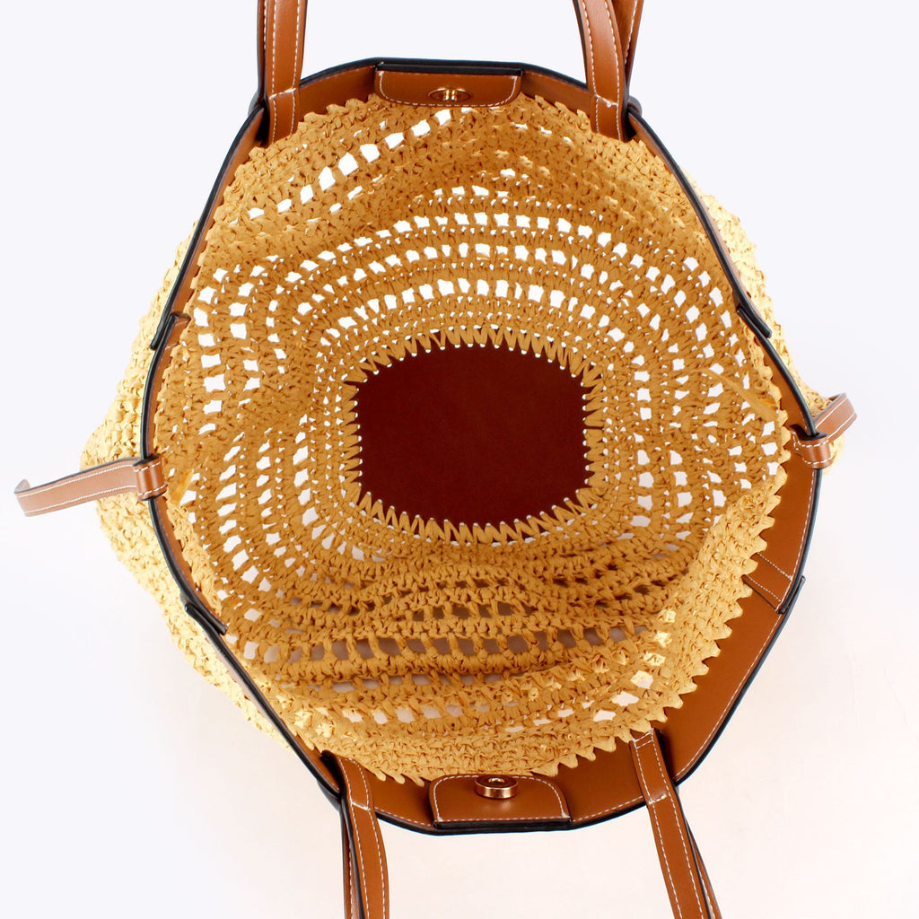 Boho Handwoven Paper Straw Shoulder Tote Bag with Dual Handles
