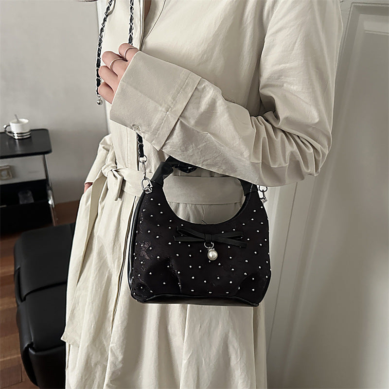 Women's Gentle Pleated Handbag Versatile Chain Shoulder Crossbody Bag