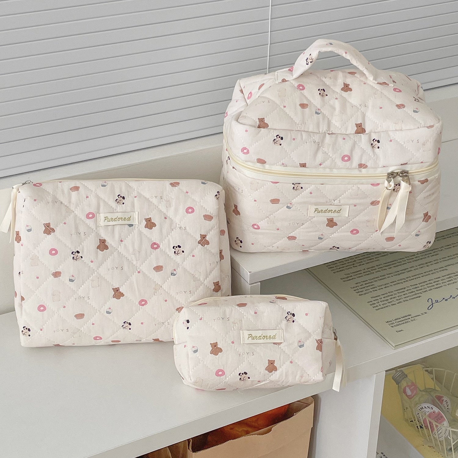 Multi-Pattern Palace Quilted Cosmetic Clutch and Octagonal Set
