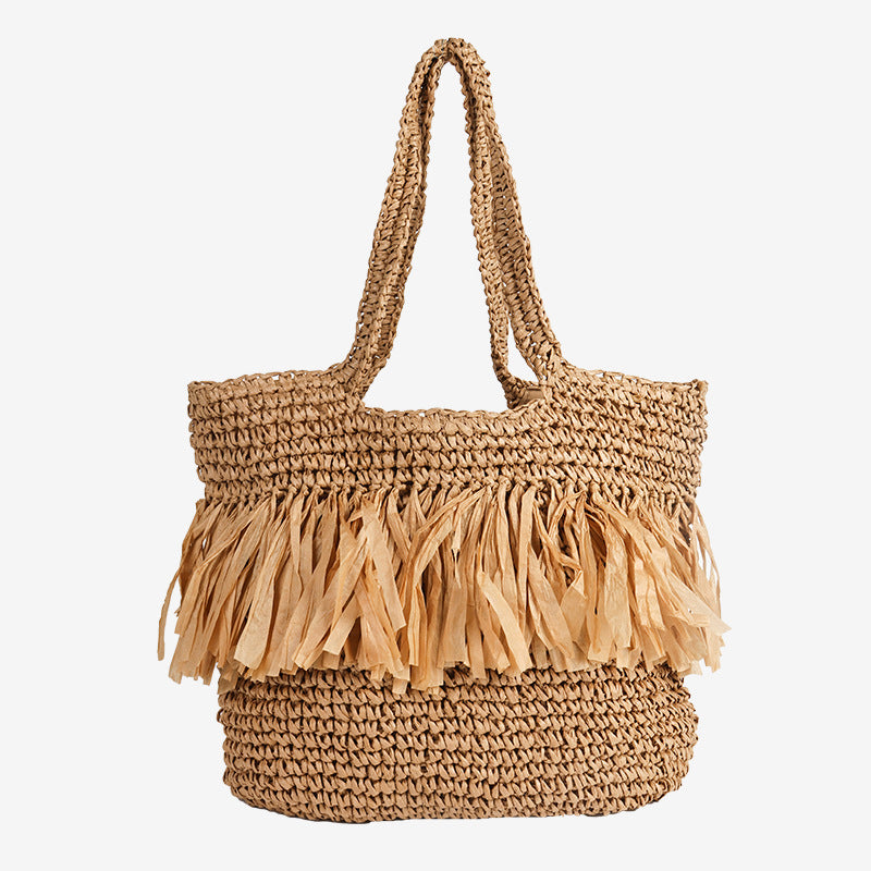 Tassel Single Shoulder Large Capacity Straw Woven Beach Bag