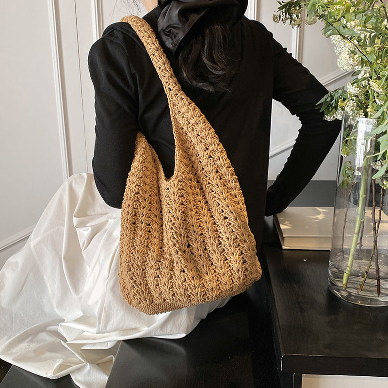Women Cotton Rope Woven Hobo Purse Crochet Shoulder Bag