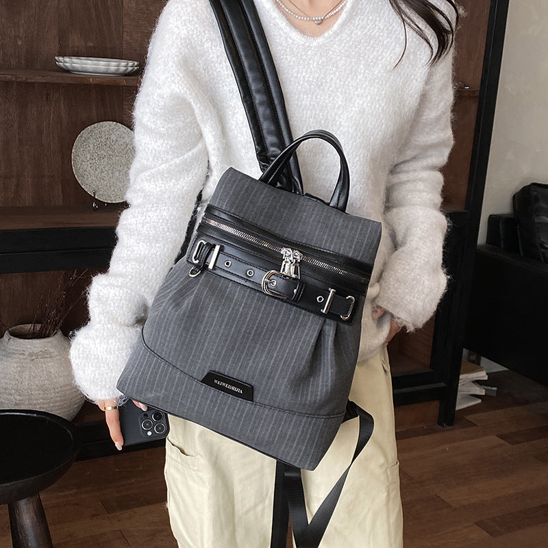 Vintage Pinstripe Backpack with Buckle Detail