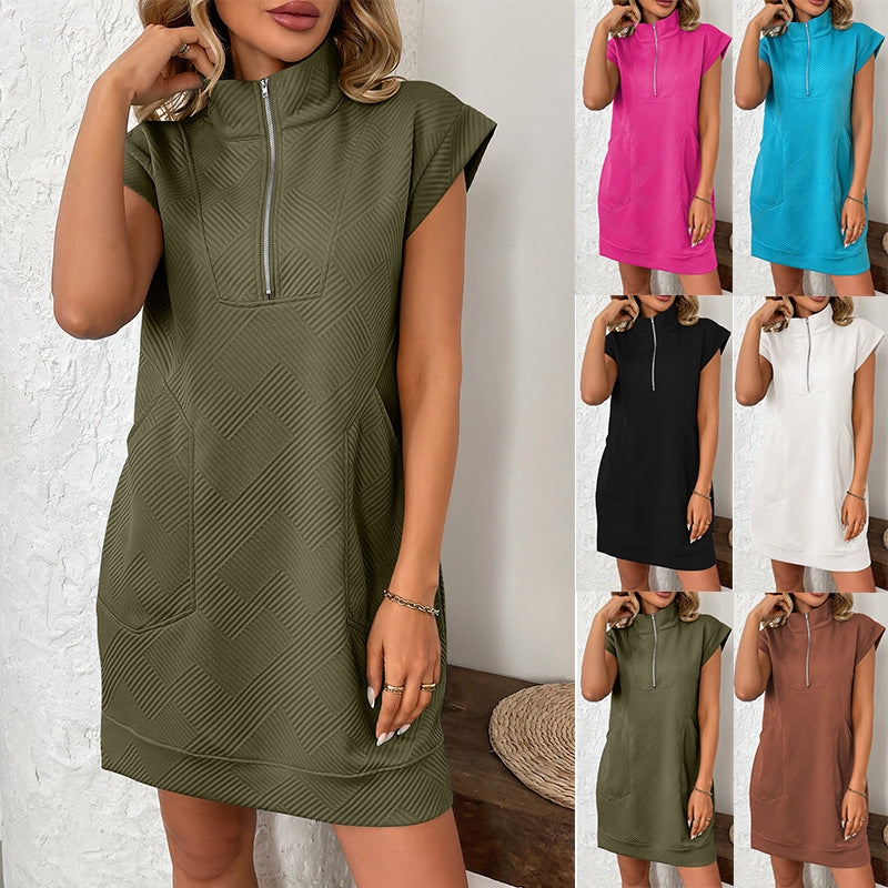 Lapel Zipper Pocket Loose Straight Dress