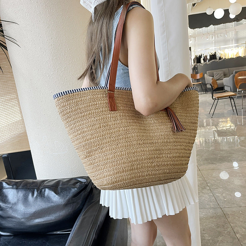 Minimalist Straw Large Handbag Unique Travel Vacation Shoulder Tote Bag