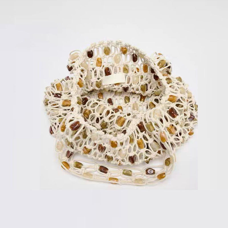 Women Summer New Beaded Fashion Unique Woven Hollow Beach Bag
