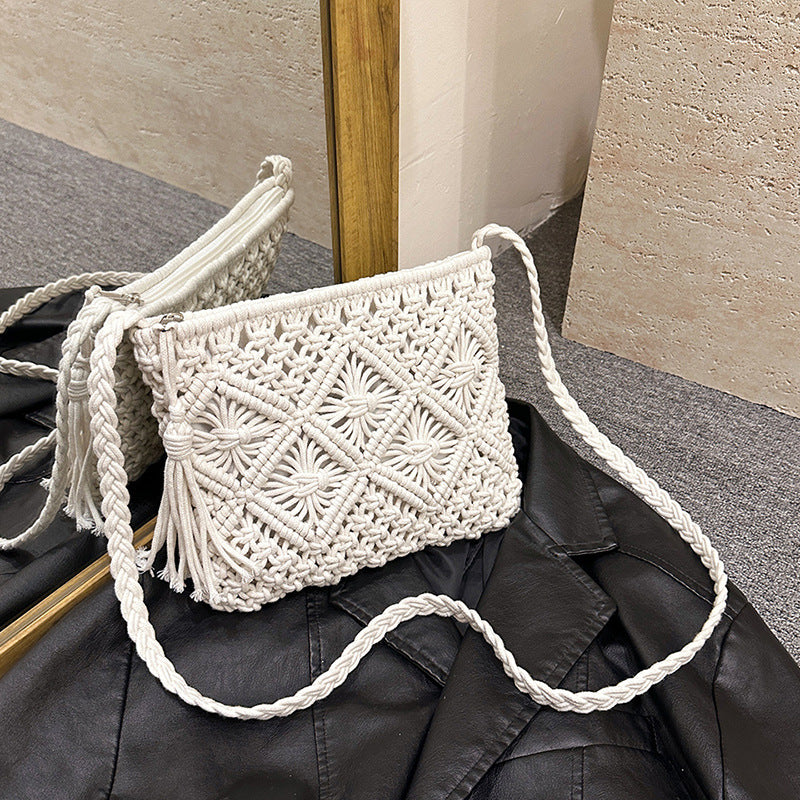 Cotton Ethnic Hand-Woven Hollow Tassel Crossbody Bag