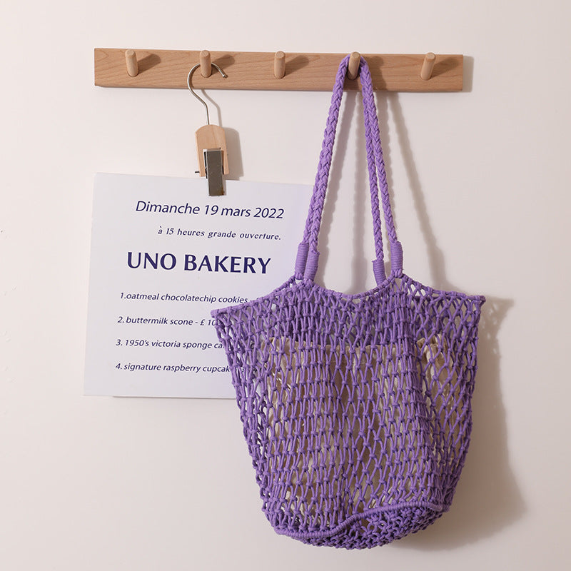 Women Simple Cotton Woven Large Mesh Shoulder Handmade Beach Bag