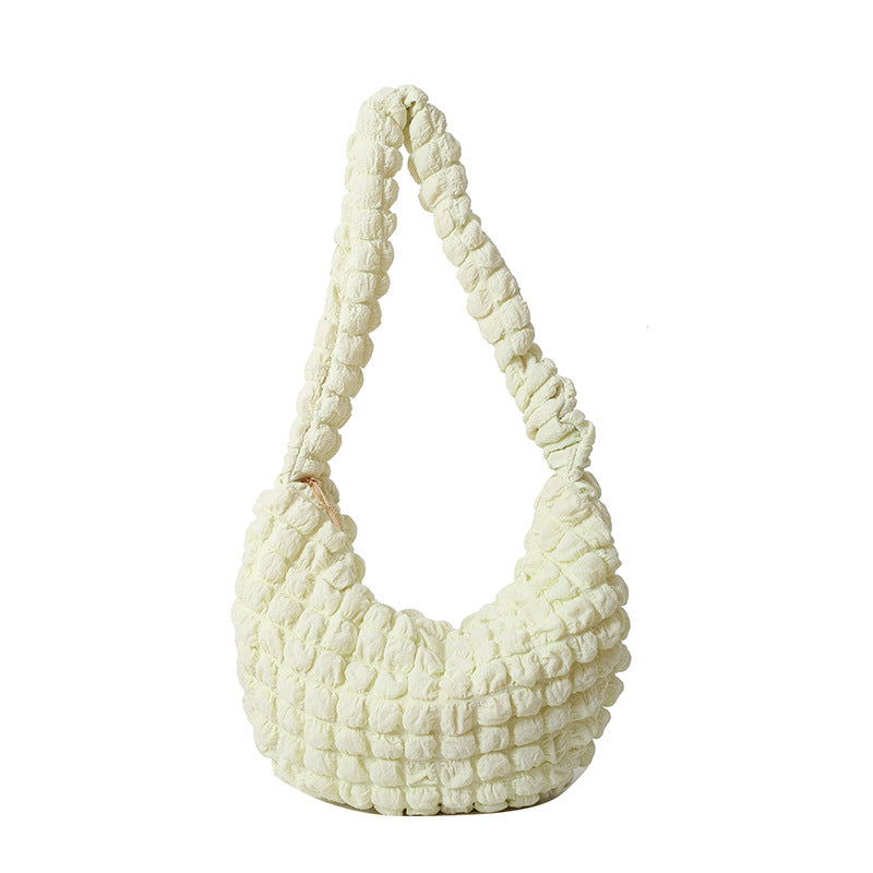 Pleated Bubble Cloud Plaid Tote Bag