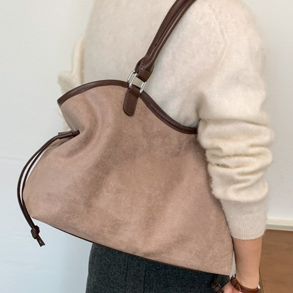 Vintage Suede-Feel Slouchy Shoulder Tote Bag